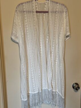 Boho Crochet Open Front Fringe Kimono Swimsuit Cover Up Kaftan